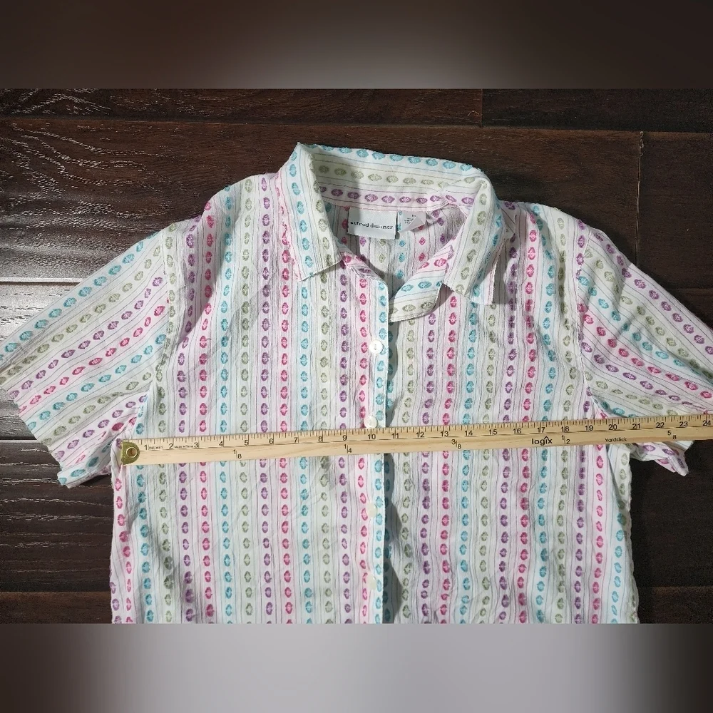 Alfred Dunner Womens Button Up Rainbow Casual Top